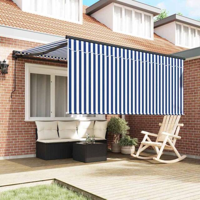Berkfield Home Retractable Awning Manual Navy & White 350 x 250 cm in Blue - image 1