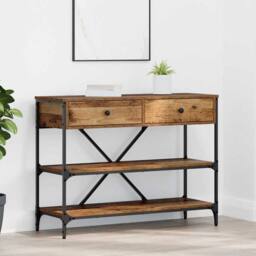 Berkfield Home Console Table Old Wood 100x34.5x75 cm Engineered Wood in Brown - thumbnail 2