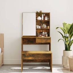 Berkfield Home Dressing Table with Mirror Smoked Oak 74.5x40x141 cm in Brown - thumbnail 3