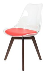 Fusion Living Soho Clear Plastic Dining Chair with Squared Dark Wood Legs in Red - thumbnail 2