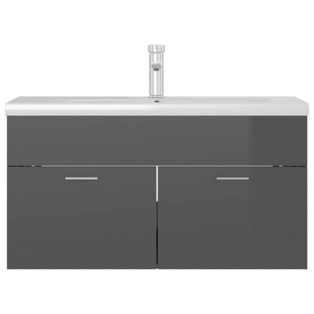 Berkfield Home Sink Cabinet with Built-in Basin High Gloss Grey Engineered Wood - image 1