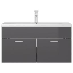 Berkfield Home Sink Cabinet with Built-in Basin High Gloss Grey Engineered Wood - thumbnail 1