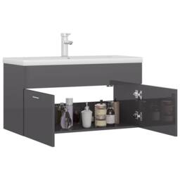 Berkfield Home Sink Cabinet with Built-in Basin High Gloss Grey Engineered Wood - thumbnail 6