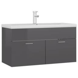 Berkfield Home Sink Cabinet with Built-in Basin High Gloss Grey Engineered Wood - thumbnail 3
