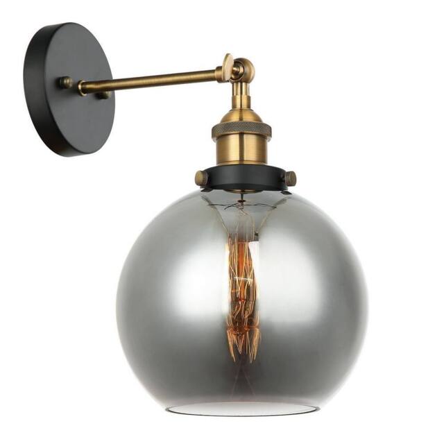 Netlighting Industrial & Retro Wall Lamp Black Gold Smoky Shade E27 Dimmable