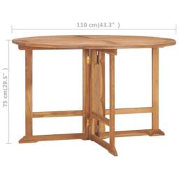 Berkfield Home Durable Folding Garden Dining Table Ã˜110x75 cm Solid Wood Teak in Brown - Size: 110x75 cm - thumbnail 7