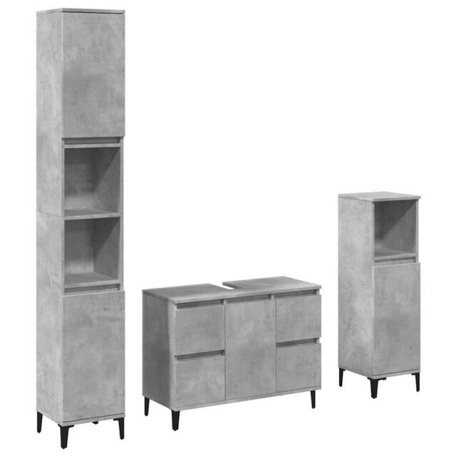 Berkfield Home 3 Piece Bathroom Furniture Set Concrete Grey Engineered Wood - image 1