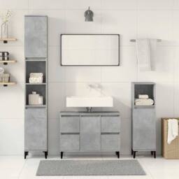 Berkfield Home 3 Piece Bathroom Furniture Set Concrete Grey Engineered Wood - thumbnail 3