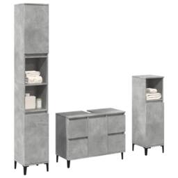 Berkfield Home 3 Piece Bathroom Furniture Set Concrete Grey Engineered Wood - thumbnail 2