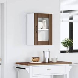 Berkfield Home Kitchen Wall Cabinet with Glass Door Lucca Brown Oak