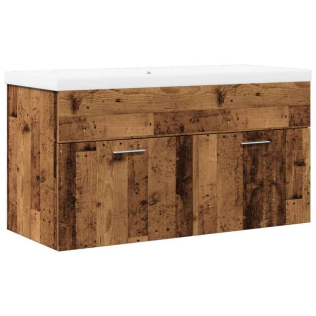 Berkfield Home Bathroom Sink Cabinet with Built-in Basin Old Wood in Brown - image 1