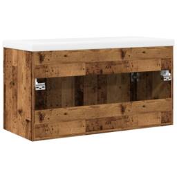 Berkfield Home Bathroom Sink Cabinet with Built-in Basin Old Wood in Brown - thumbnail 8
