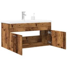 Berkfield Home Bathroom Sink Cabinet with Built-in Basin Old Wood in Brown - thumbnail 2