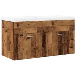 Berkfield Home Bathroom Sink Cabinet with Built-in Basin Old Wood in Brown