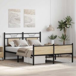 Berkfield Home Bed Frame without Mattress Sonoma Oak 137x190 cm Engineered Wood in Brown - thumbnail 5