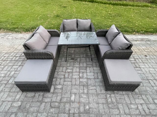 Fimous Garden Furniture Sets 8 Seater Rattan Furniture Manual Wicker Patio Sofa Patio Conversation Set with 2 Big Footstool Dark Grey Mixed - image 1