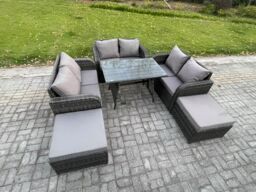 Fimous Garden Furniture Sets 8 Seater Rattan Furniture Manual Wicker Patio Sofa Patio Conversation Set with 2 Big Footstool Dark Grey Mixed - thumbnail 2