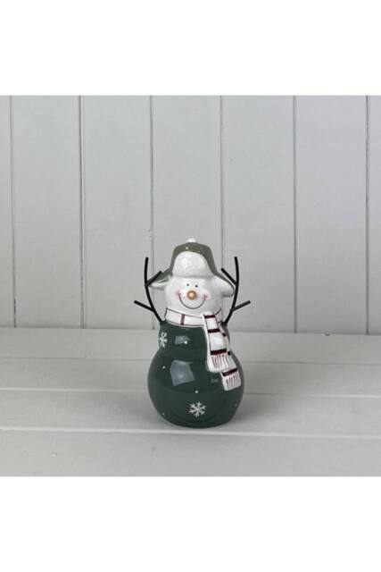 KDMD Dark Festive Green/white Ceramic Snowman Decoration in Dark Green - image 1
