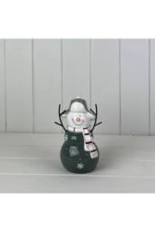 KDMD Dark Festive Green/white Ceramic Snowman Decoration in Dark Green - thumbnail 1