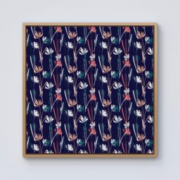 "Warren Reed - Designer Hand Drawn Wild Flowers Framed Canvas in Light Brown - Size: W30"" x H30""" - thumbnail 1