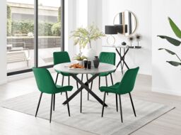 FurnitureboxUK Novara Grey Concrete Effect Black Leg 120cm Round Dining Table & 4 Pesaro Black Leg Chairs in Green - thumbnail 6