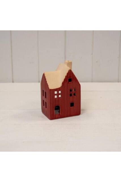 KDMD Medium Red Ceramic House Tealight Holder - image 1