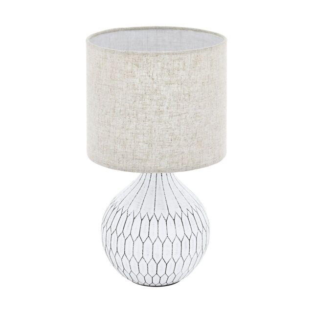 Loops Table Lamp Colour White Patterned Base Shade Light Brown Fabric Linen E27 1x40W - image 1