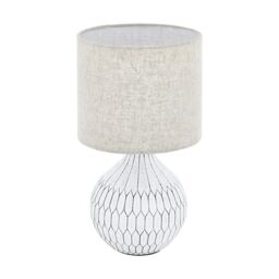 Loops Table Lamp Colour White Patterned Base Shade Light Brown Fabric Linen E27 1x40W - thumbnail 1
