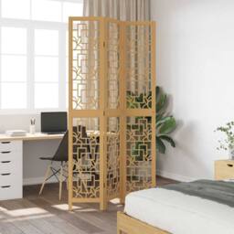 Berkfield Home Room Divider 3 Panels Brown Solid Wood Paulownia - thumbnail 3