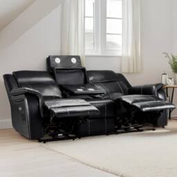 Furnishings For Less UK Orlando Leather Black Electric Reclining 3 Seater Cup Holder - thumbnail 3