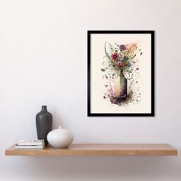 "Artery8 Wall Art Print Spring Wildflower Floral Bouquet in a Wine Bottle Art Framed in Black - Size: W12"" x H16""" - thumbnail 2