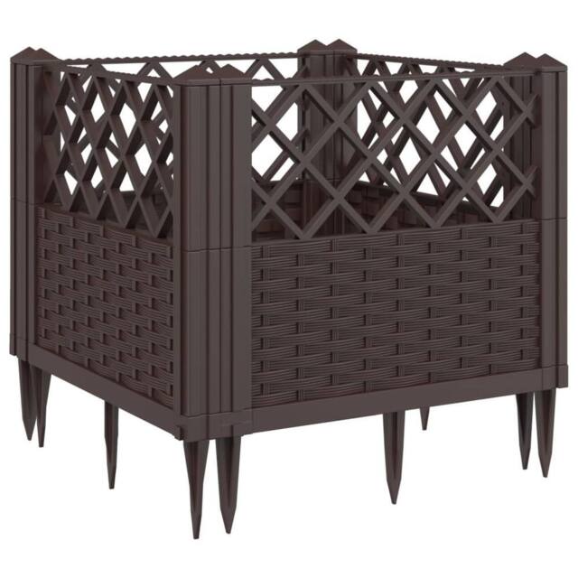 Berkfield Home Garden Planter with Pegs Brown 43.5x43.5x43.5 cm PP - image 1