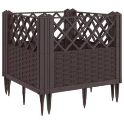 Berkfield Home Garden Planter with Pegs Brown 43.5x43.5x43.5 cm PP - thumbnail 1