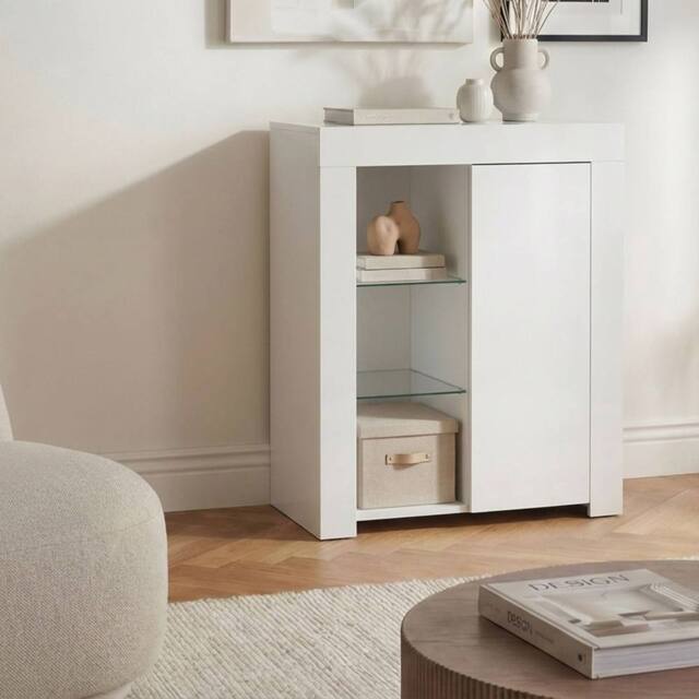 Wyld and Coco White MDF Sideboard - One Door Cabinet with LED Lighting - image 1