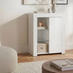 Wyld and Coco White MDF Sideboard - One Door Cabinet with LED Lighting