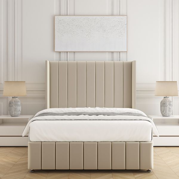 "BSSPOKE Zoe Plush Velvet Divan Bed Set 54"" Headboard & Mattress No Drawers in Cream - Size: King" - image 1