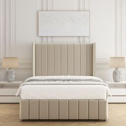 "BSSPOKE Zoe Plush Velvet Divan Bed Set 54"" Headboard & Mattress No Drawers in Cream - Size: King" - thumbnail 1