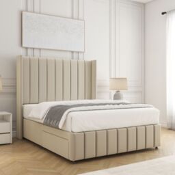 "BSSPOKE Zoe Plush Velvet Divan Bed Set 54"" Headboard & Mattress No Drawers in Cream - Size: King" - thumbnail 2