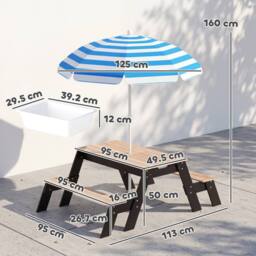 AIYAPLAY 3 in 1 Wooden Kids Picnic Table & Bench Set with Parasol, Natural - thumbnail 3