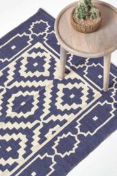 Homescapes Halmstad Scandi Style 100% Cotton Printed Rug in Blue - Size: 120 cm x 170 cm
