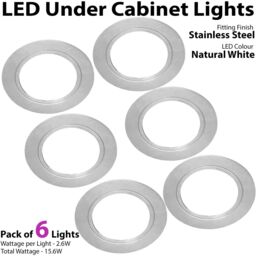 Loops 6x BRUSHED NICKEL Round Flush Under Cabinet Kitchen Light & Driver Kit - Natural White LED in Metallics - thumbnail 3