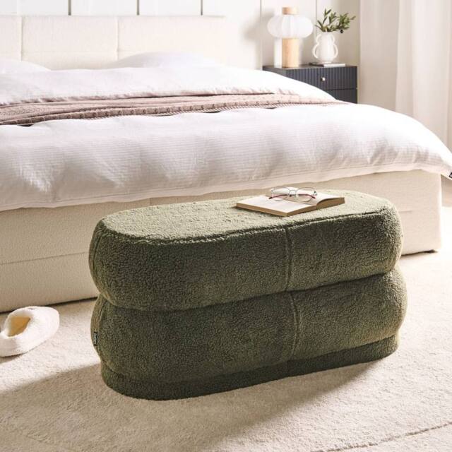 Wyld and Coco Bouclé Green Upholstered Bed Bench Stool - image 1