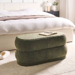 Wyld and Coco Bouclé Green Upholstered Bed Bench Stool - thumbnail 1
