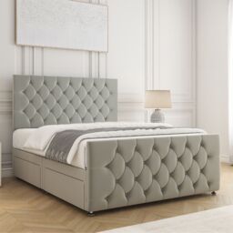 "BSSPOKE Maya Divan Bed Set Plush Velvet 24"" Headboard & Mattress No Drawers in Silver - Size: Small Double" - thumbnail 2