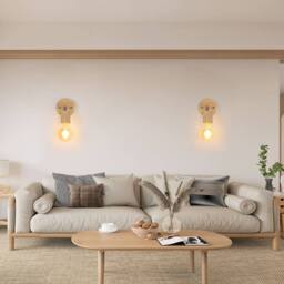 Pheashine Modern Wooden Wall Light 2-Pack Natural Wood Frame E27 Fitting in Brown - thumbnail 6
