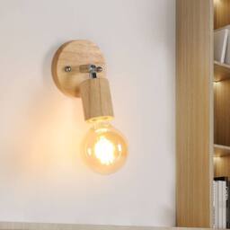 Pheashine Modern Wooden Wall Light 2-Pack Natural Wood Frame E27 Fitting in Brown - thumbnail 2