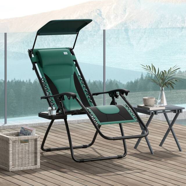OUTSUNNY Zero Gravity Lounger Chair, Folding Reclining Patio Chair with Shade Cover in Green - Size: 1 Pack - image 1