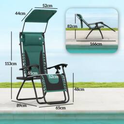 OUTSUNNY Zero Gravity Lounger Chair, Folding Reclining Patio Chair with Shade Cover in Green - Size: 1 Pack - thumbnail 3