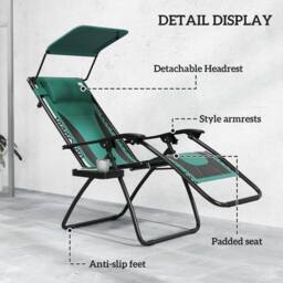 OUTSUNNY Zero Gravity Lounger Chair, Folding Reclining Patio Chair with Shade Cover in Green - Size: 1 Pack - thumbnail 6