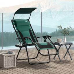 OUTSUNNY Zero Gravity Lounger Chair, Folding Reclining Patio Chair with Shade Cover in Green - Size: 1 Pack - thumbnail 1